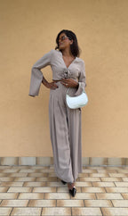 Pantaloni Palazzo con Pinces e Zip Laterale – Fango