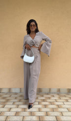 Pantaloni Palazzo con Pinces e Zip Laterale – Fango