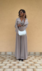 Pantaloni Palazzo con Pinces e Zip Laterale – Fango